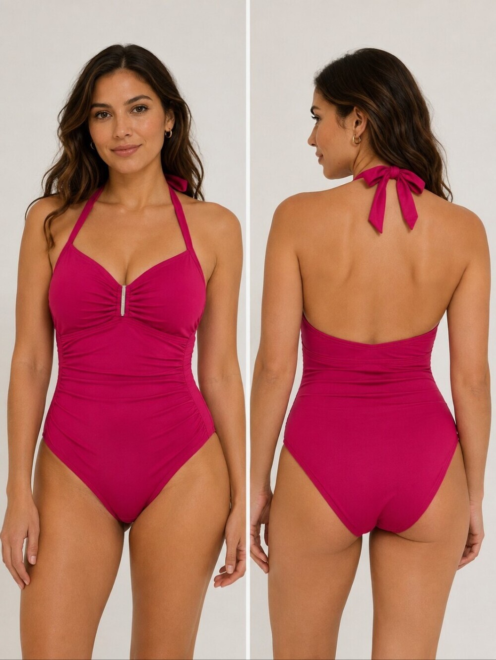 Calvin Klein One Piece Swimsuit Fuchsia Pink Halter Tie Neck Women’s Size 6 EUC